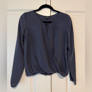 Theory Navy V-Neck Wrap Silk Blouse Sz Large